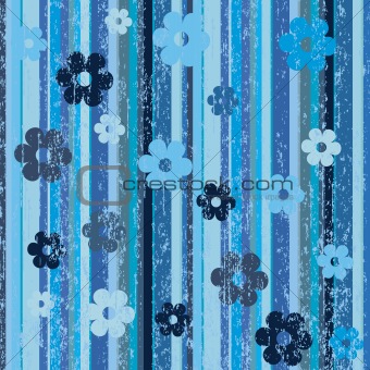 Grunge retro background with stripes and flowers
