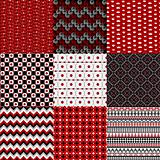 Set of nine geometrical retro backgrounds in red , black and whi