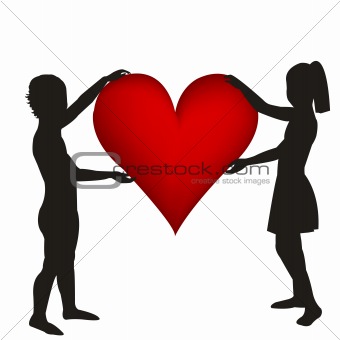 Two hand drawn children silhouettes holding a heart