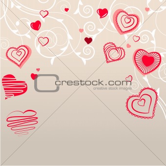 Contour red hearts on pastel background