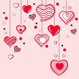 Contour hearts hanging on pink background