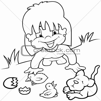 Girl and Young Animals