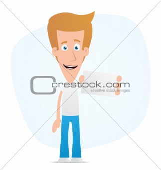 Casual man with blank business card