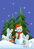 Hare and snowman (vector version)