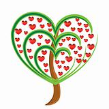 Vector apple tree with red fruits in the form of heart 