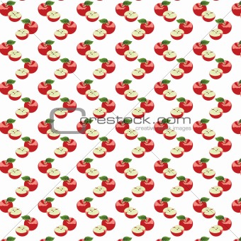 Seamless pattern with apples on the green background.