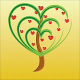Vector apple tree with red fruits in the form of heart