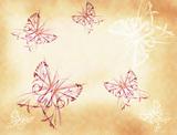Background with the drawn elements similar to butterflies