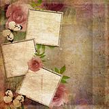 Vintage pink and green background with frames and  roses ( 1 of 