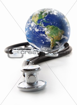 Stethoscope with globe on white