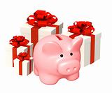 Piggy bank and gifts