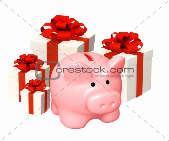 Piggy bank and gifts