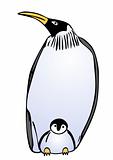 penguin with puppy - vector