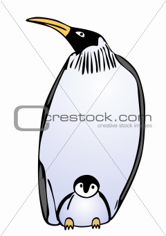 penguin with puppy - vector