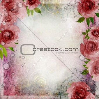 Vintage pink and green background with roses ( 1 of set)
