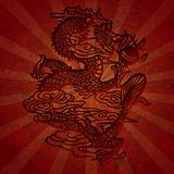 Paper Cutting Asian Dragon with Grunge Texture