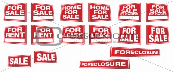 Various Real Estate and Business Signs in Right and Left Perspective.