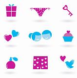 Collection of Love and Valentine's day icons and symbols - pink