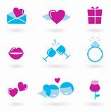 Collection of wedding, love and Valentine's day icons and symbols - pink