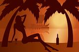beautiful woman silhouette on a beach