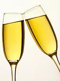 Two glasses champagne on white close up
