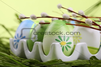 Colorful Easter eggs in an egg holder