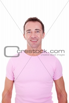 Portrait of a handsome middle-age man smiling, on white background. Studio shot