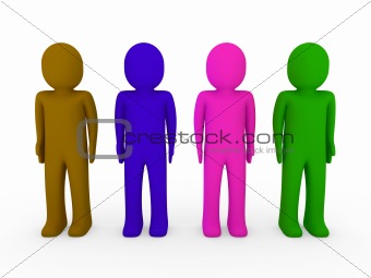 3d human team green pink blue brown