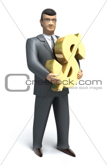 Businessman holds a dollar symbol