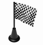 Chequered flag on the mast. 3D render.  Isolated on white