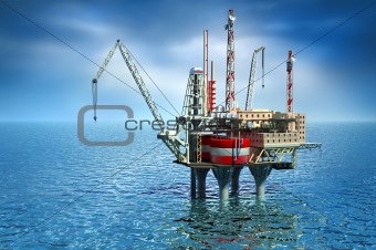 Drilling offshore Platform in sea. 3D image