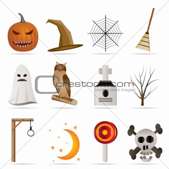 halloween icon pack  with bat, pumpkin, witch, ghost, hat