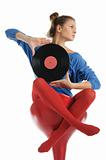 Young woman with vinyl record