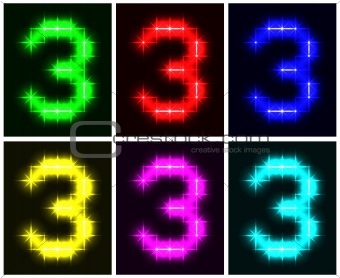Set a glowing symbol of the number 3