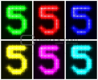 Set a glowing symbol of the number 5