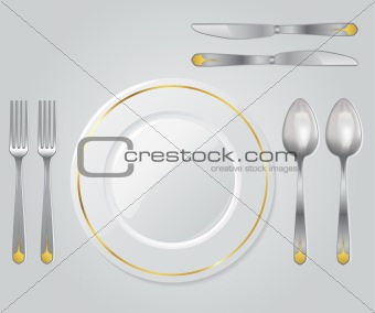 Dinner plate, Spoon, knife & fork