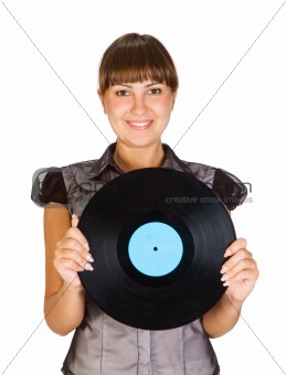 girl with vinyl Disc