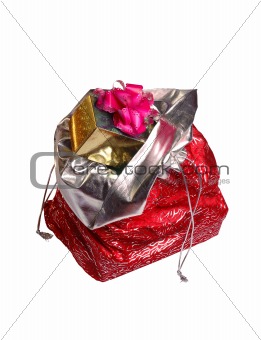Santa's red bag with gifts ioslated on white