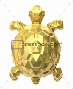 Gold turtle. 3D image.  Isolated on white