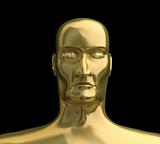 Gold face. 3D image.  Isolated on black