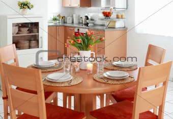 Kitchen and dining room interior 