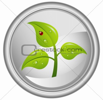Button with a green tree, vector