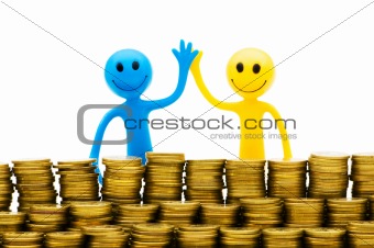Smiley and coins isolated on the white