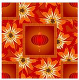 vector seamless ornament with chinese lanterns on seamless flower