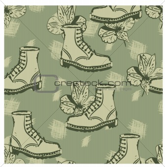 vector seamless grunge background with boots and flowers