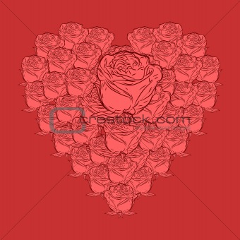 vector roses in heart shape