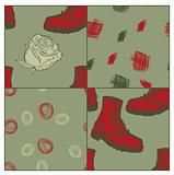 a set of vector seamless grunge background with boots and flower