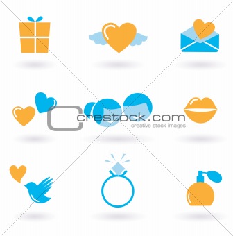 Valentine's day and Love icon collection - orange and blue