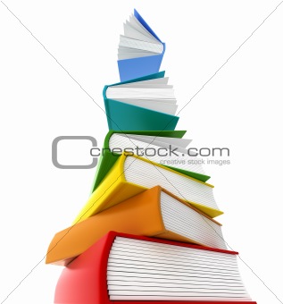 Books tower whants to flay. Isolated on white