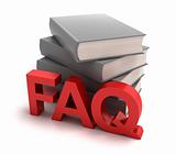 Icon of FAQ with books behind. Isolated on white